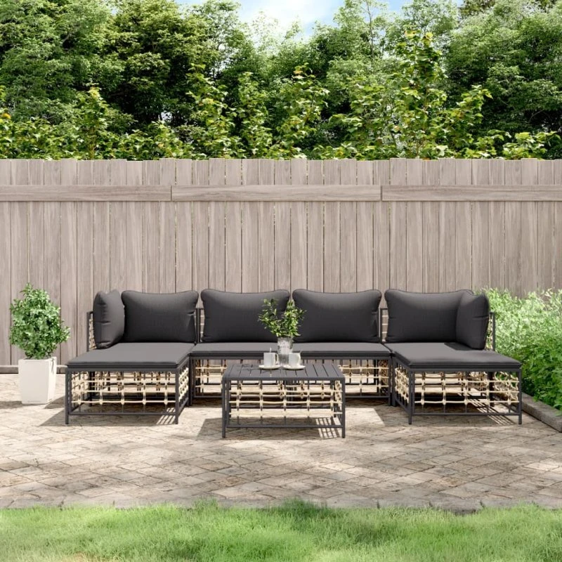 Loungesæt i polyrattan 7 dele med hynder - Antracit