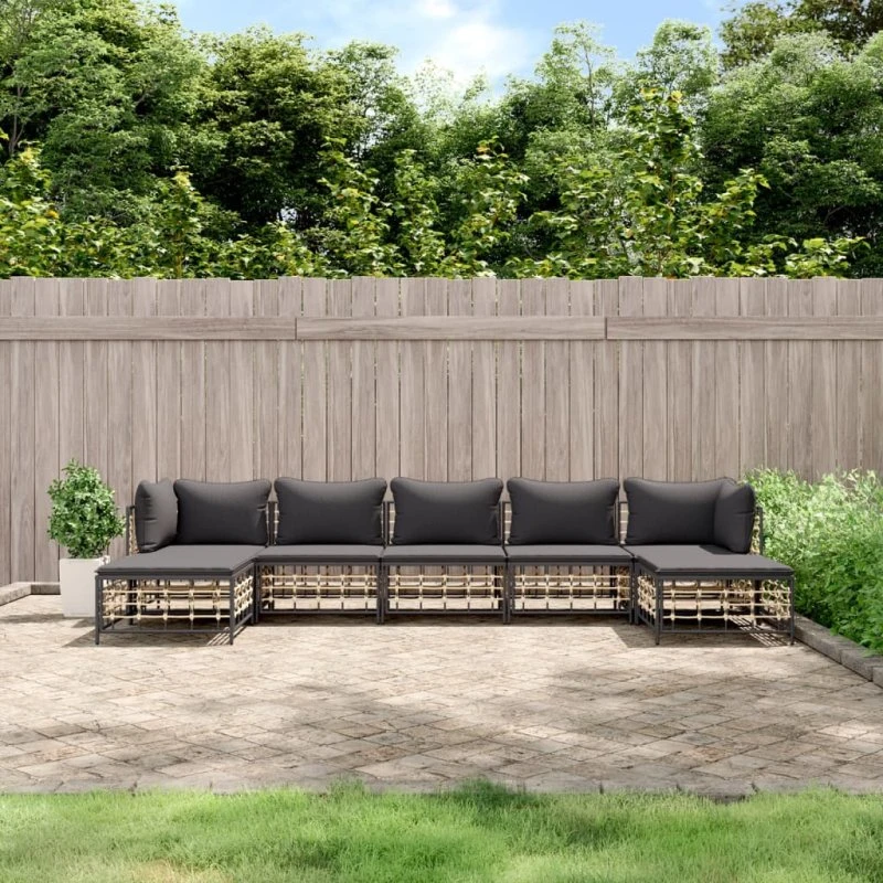 Loungesæt til haven 7 dele i polyrattan antracitgrå