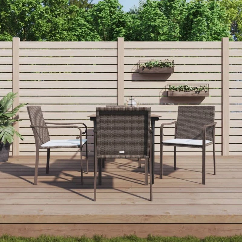 Spisebordssæt 5 dele i polyrattan med hynder og stål
