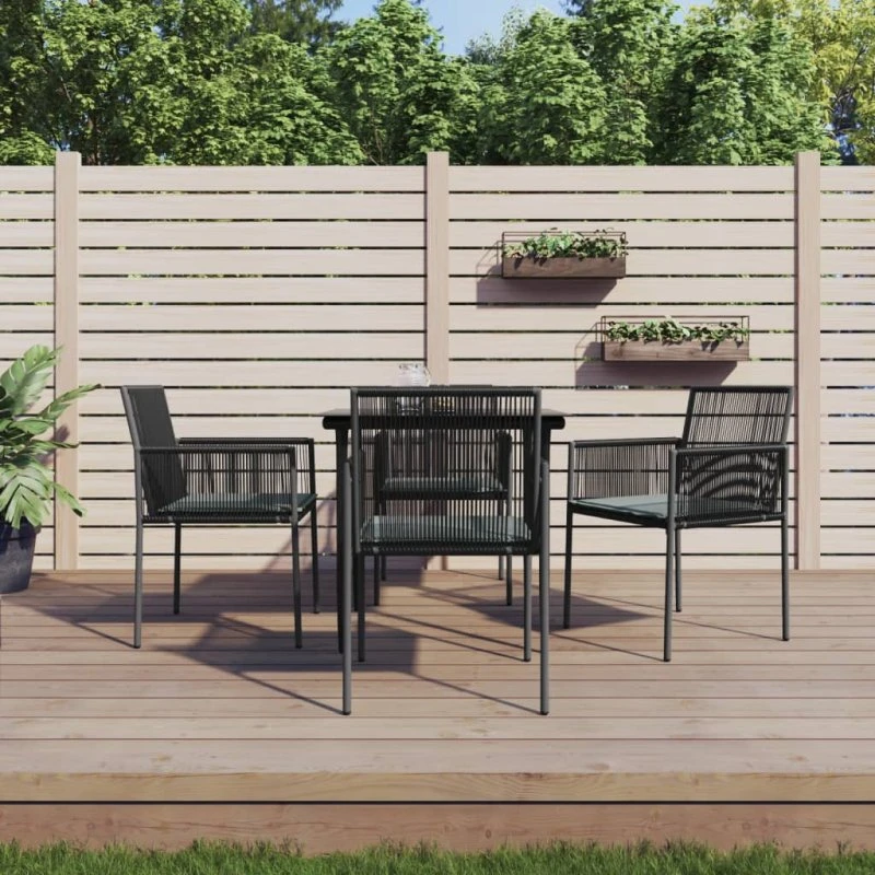 Spisebordssæt til haven 5 dele i sort polyrattan og stål