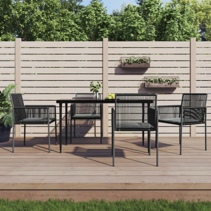 Spisebordssæt til haven 5 dele i sort polyrattan og stål