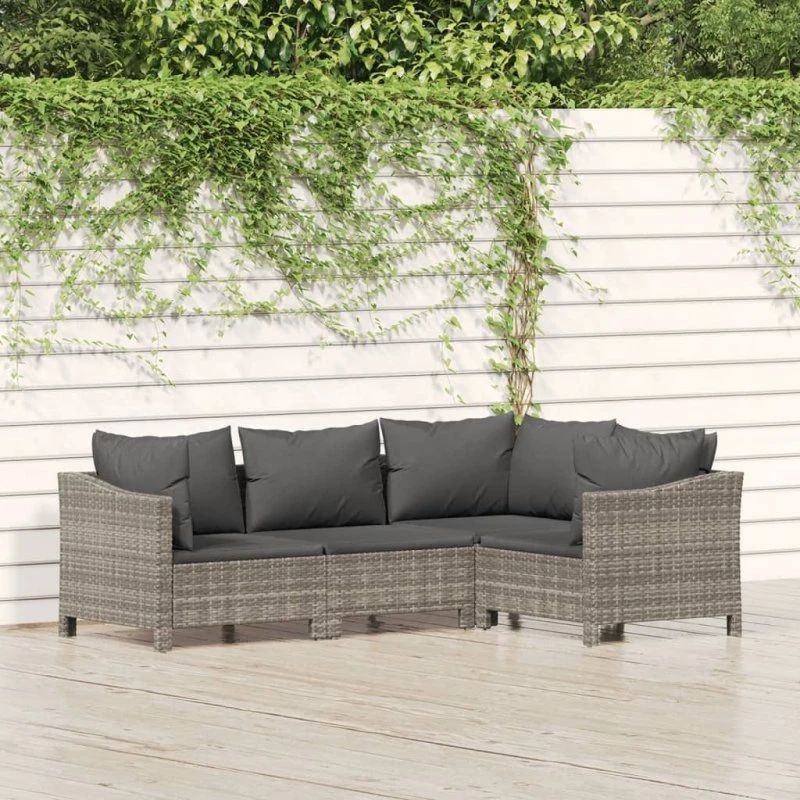Loungesæt have 4 dele i grå polyrattan med hynder