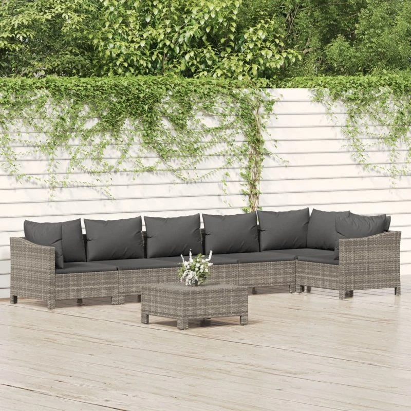 Loungesæt til haven 7 dele i grå polyrattan