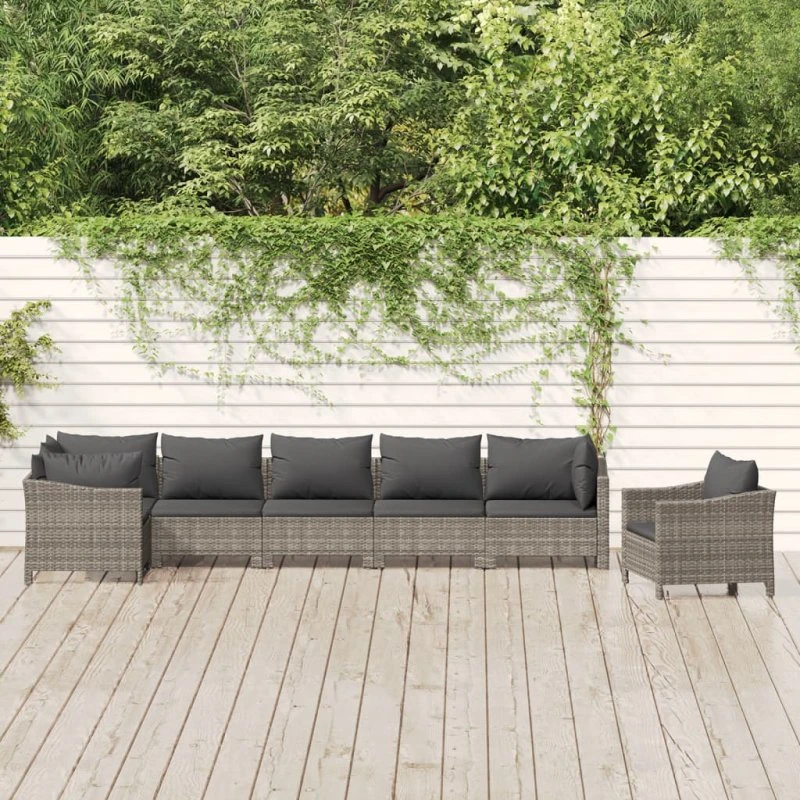 Loungesæt til haven 7 dele i grå polyrattan