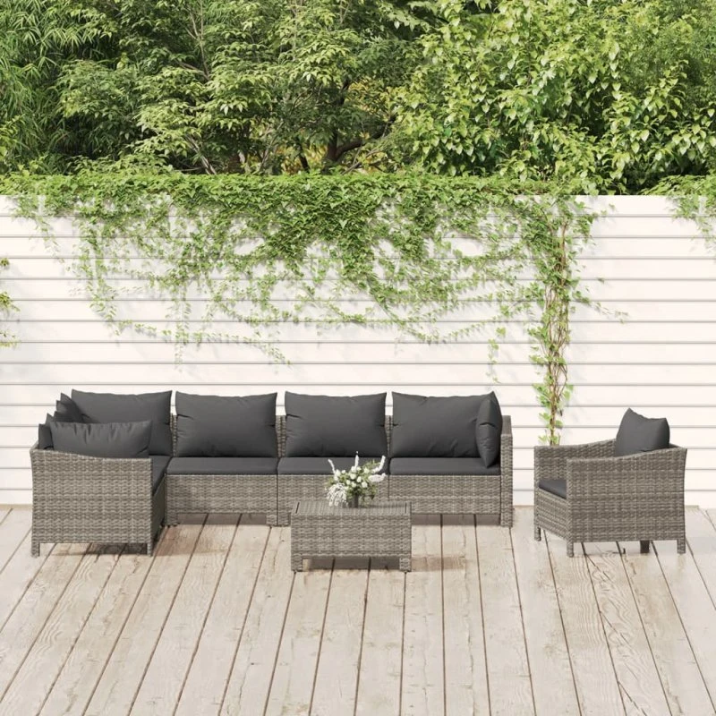 Loungesæt i polyrattan 8 dele med hynder - Grå
