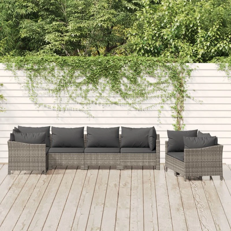 Loungesæt til haven 7 dele i grå polyrattan
