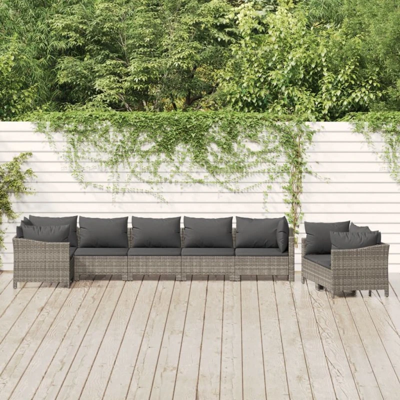 Loungesæt til haven 8 dele i grå polyrattan med hynder