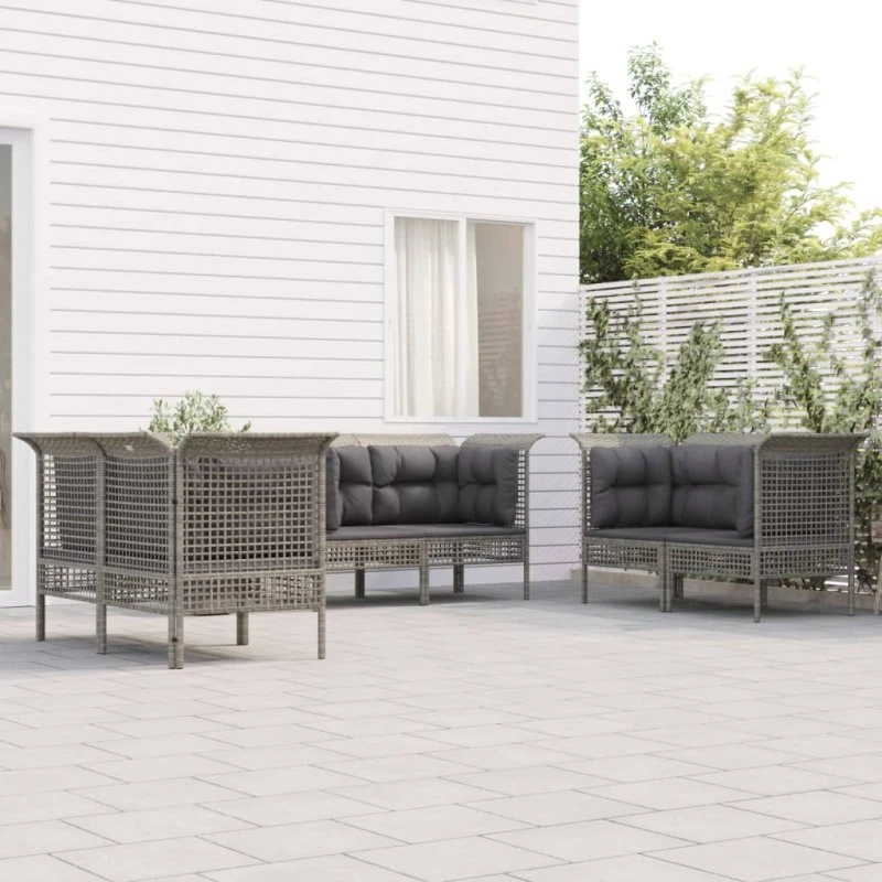 Loungesæt til haven 6 dele i grå polyrattan