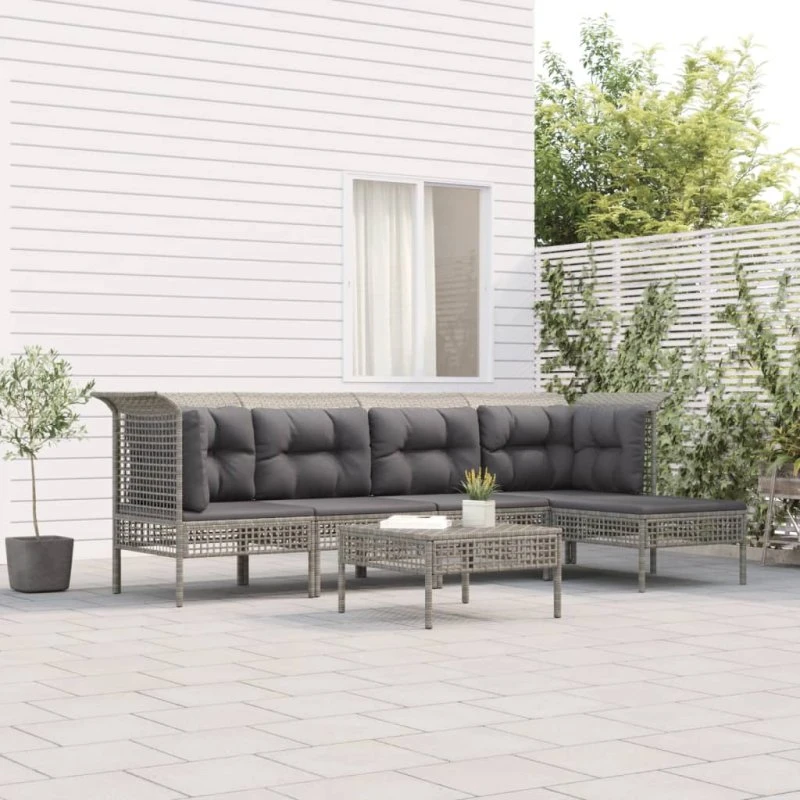 Loungesæt til haven 6 dele i grå polyrattan
