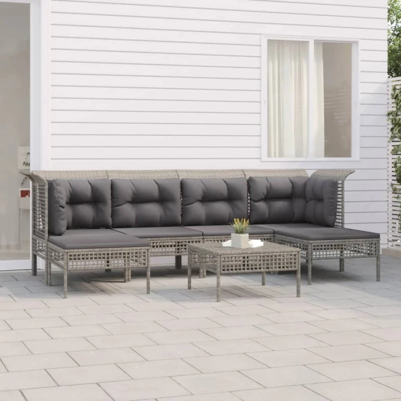 Loungesæt til haven 7 dele i grå polyrattan