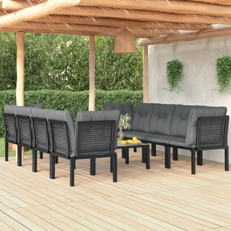 Loungesæt til haven 9 dele i polyrattan - sort/grå