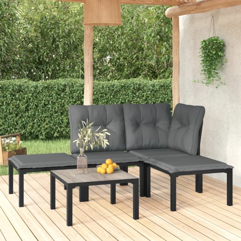 Loungesæt i polyrattan 5 dele - grå/sort
