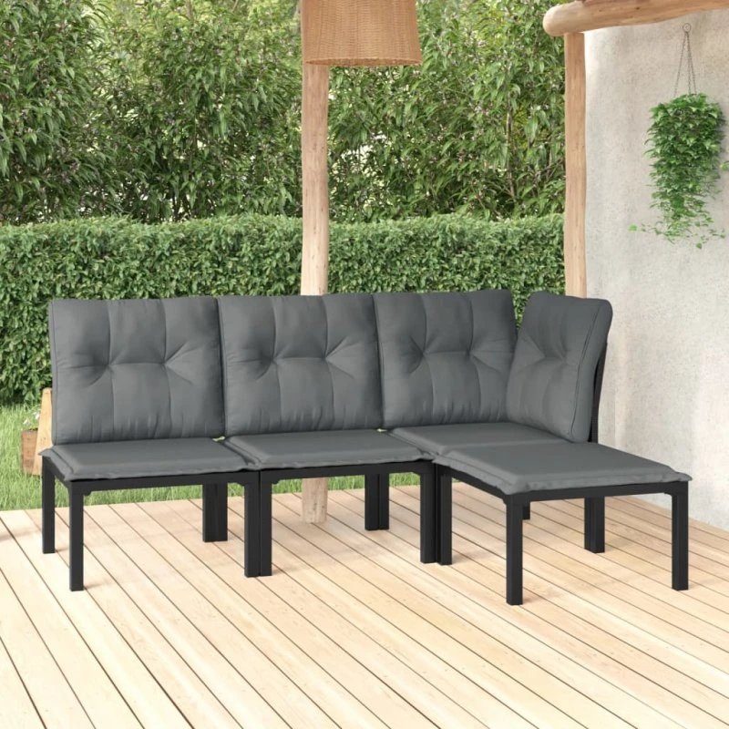 Loungesæt 4 dele i polyrattan – sort/grå