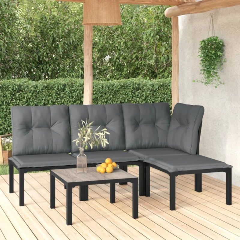 Loungesæt i polyrattan 5 dele – grå/sort