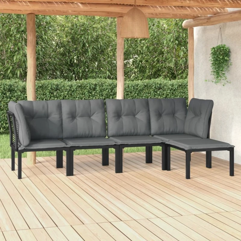 Loungesæt til haven 5 dele i polyrattan - grå/sort
