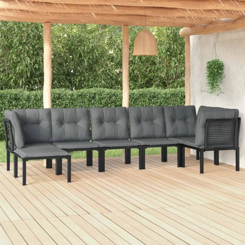 Loungesæt til haven 7 dele i sort/grå polyrattan