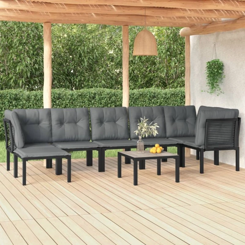 Loungesæt til haven 8 dele i sort/grå polyrattan