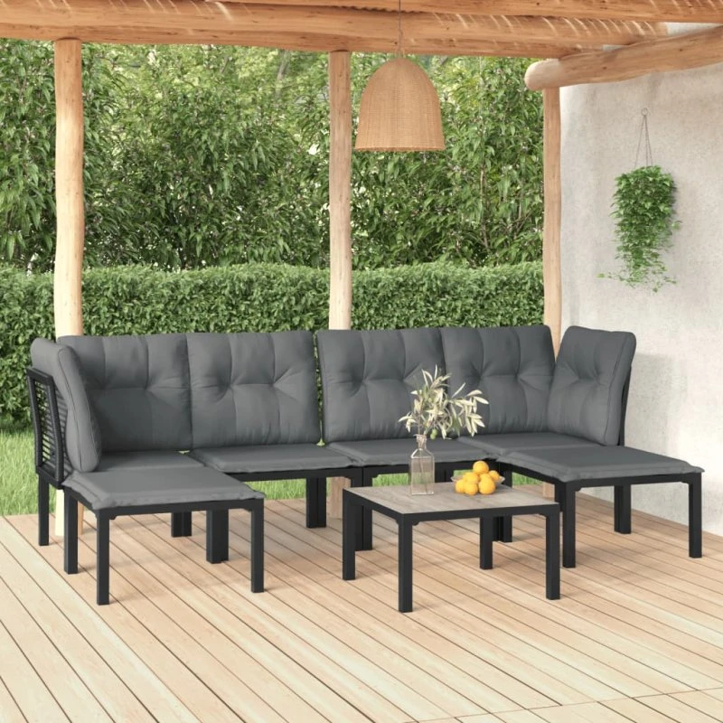 Loungesæt til haven 7 dele i sort/grå polyrattan