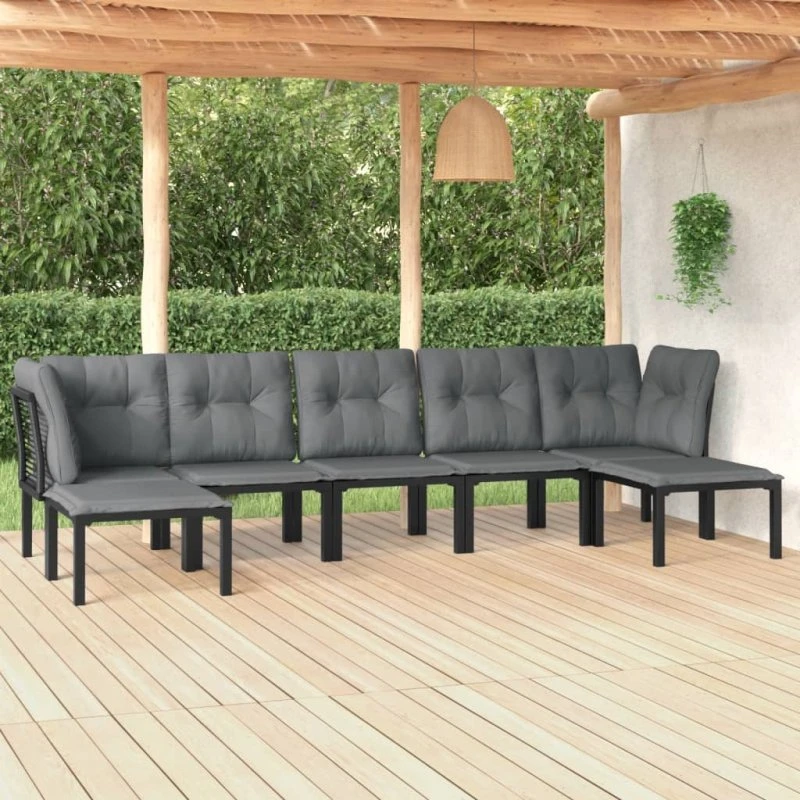 Loungesæt 7 dele i polyrattan – sort/grå