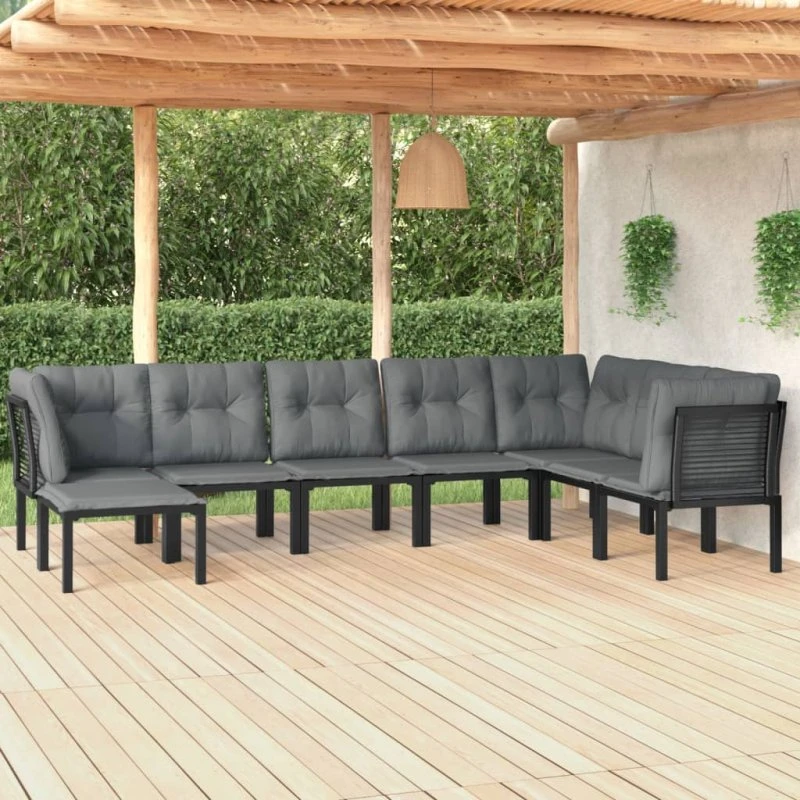 Loungesæt til have 8 dele i polyrattan - sort/grå