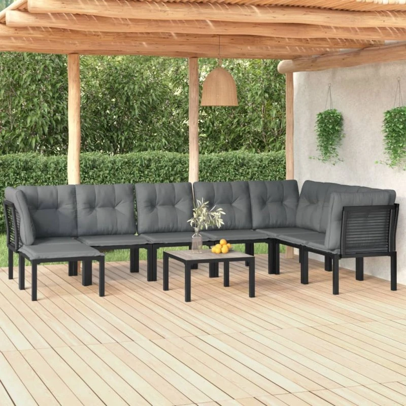 Loungesæt til haven 9 dele i polyrattan - sort/grå