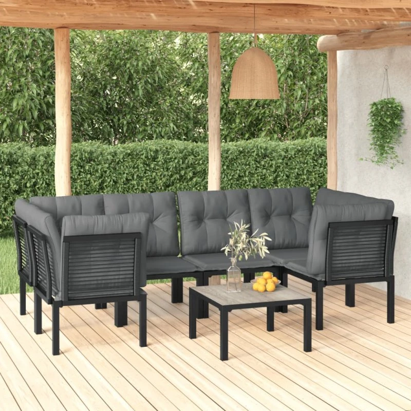 Loungesæt til haven 7 dele i sort/grå polyrattan