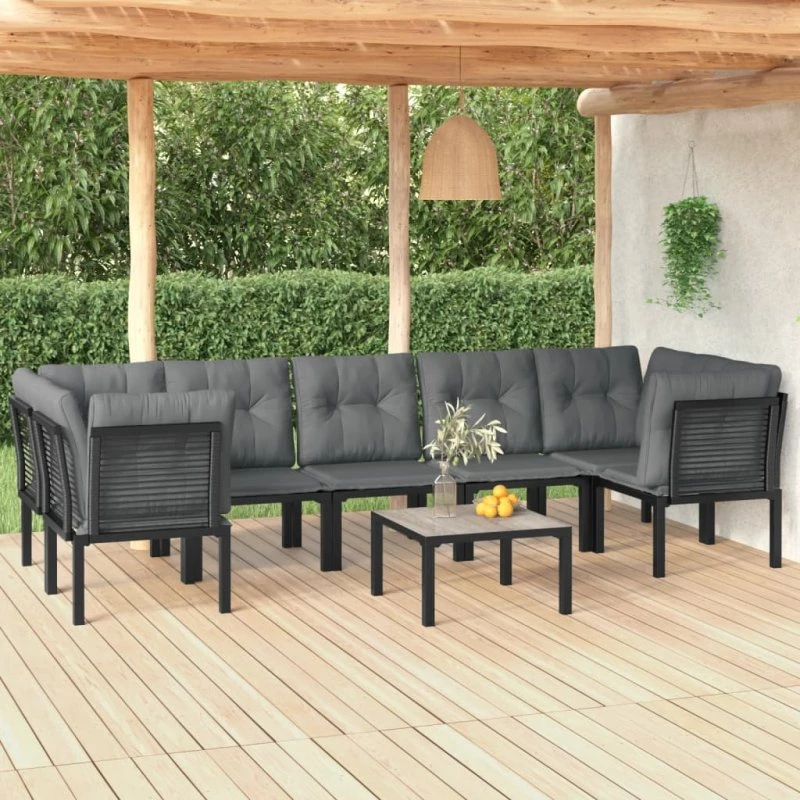 Loungesæt til haven 8 dele i sort/grå polyrattan