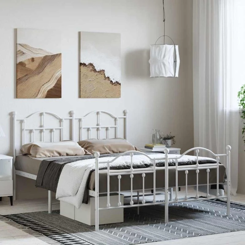 Sengeramme i metal med sengegavl 135x190 cm – hvid