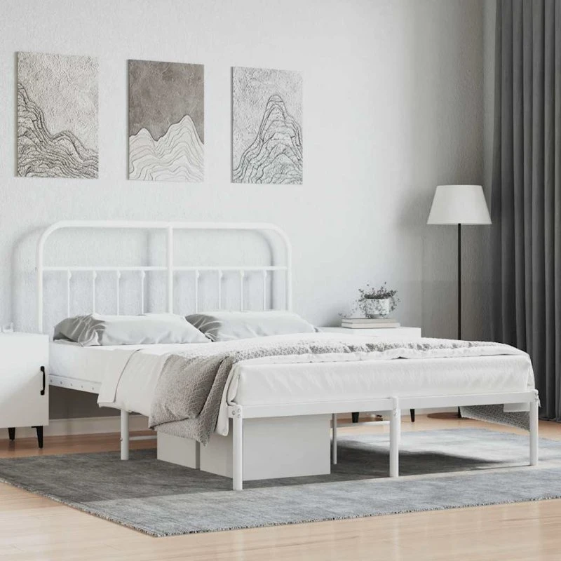 Sengeramme med sengegavl 135x190 cm i hvidt metal