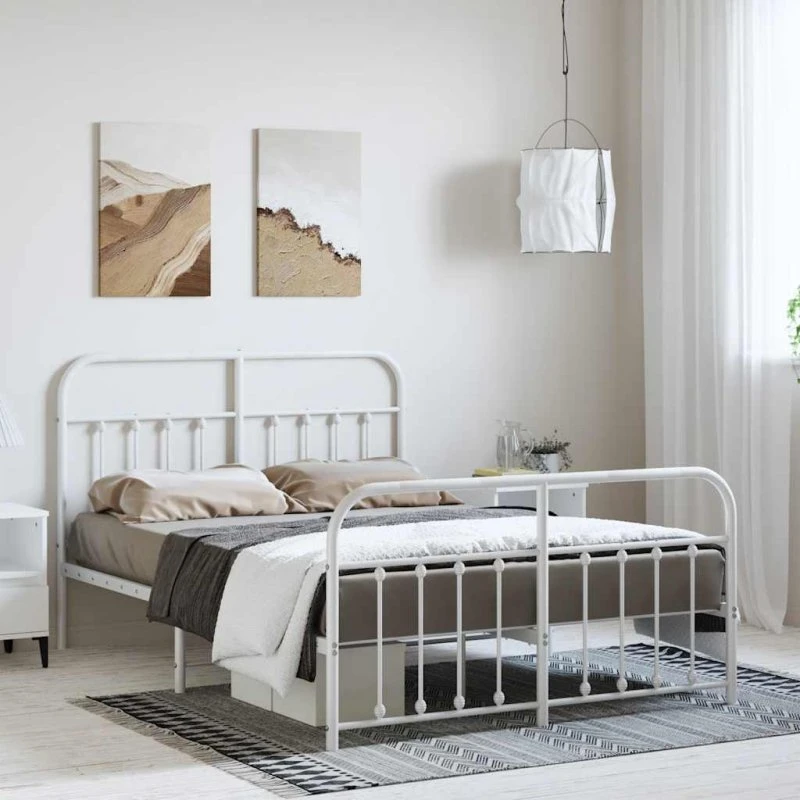 Sengeramme 135x190 cm med sengegavl - metal hvid