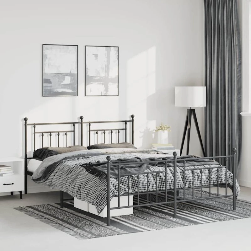 Sengeramme 135x190 cm med gavl og fodgærde - Sort