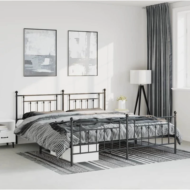Sengeramme i sort metal med sengegavl 193x203 cm