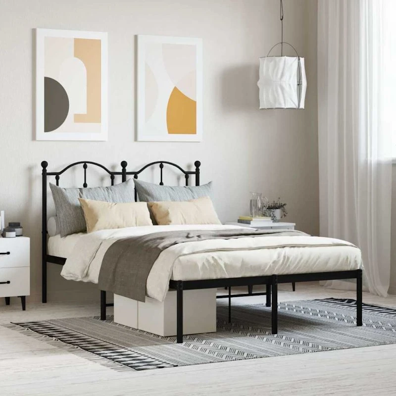 Sengeramme med sengegavl 120x200 cm - Sort metal