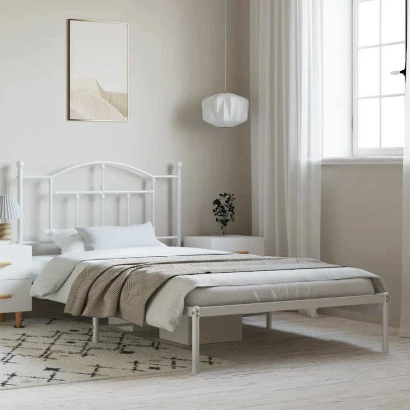 Sengeramme med sengegavl 100x200 cm i hvid metal