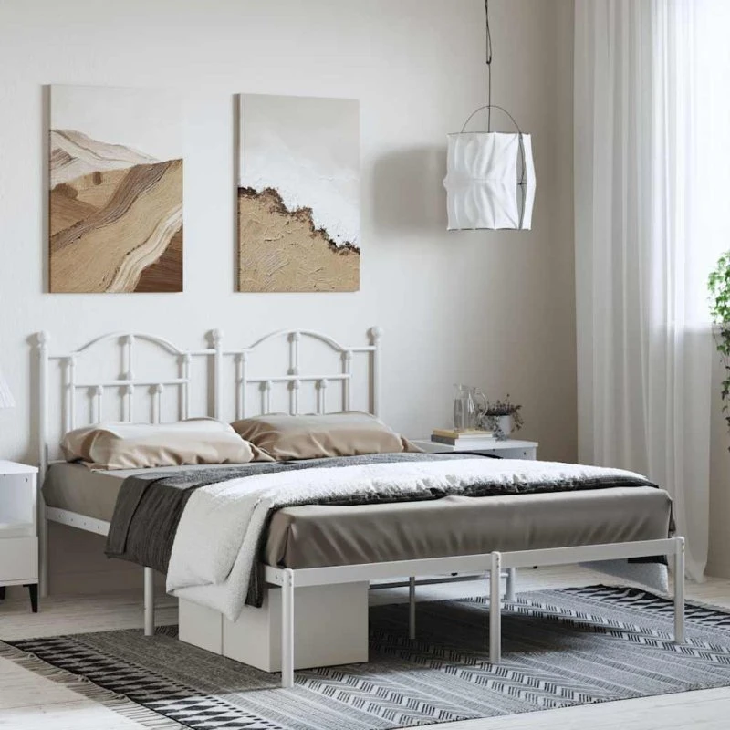 Sengeramme med sengegavl 135x190 cm i hvidt metal