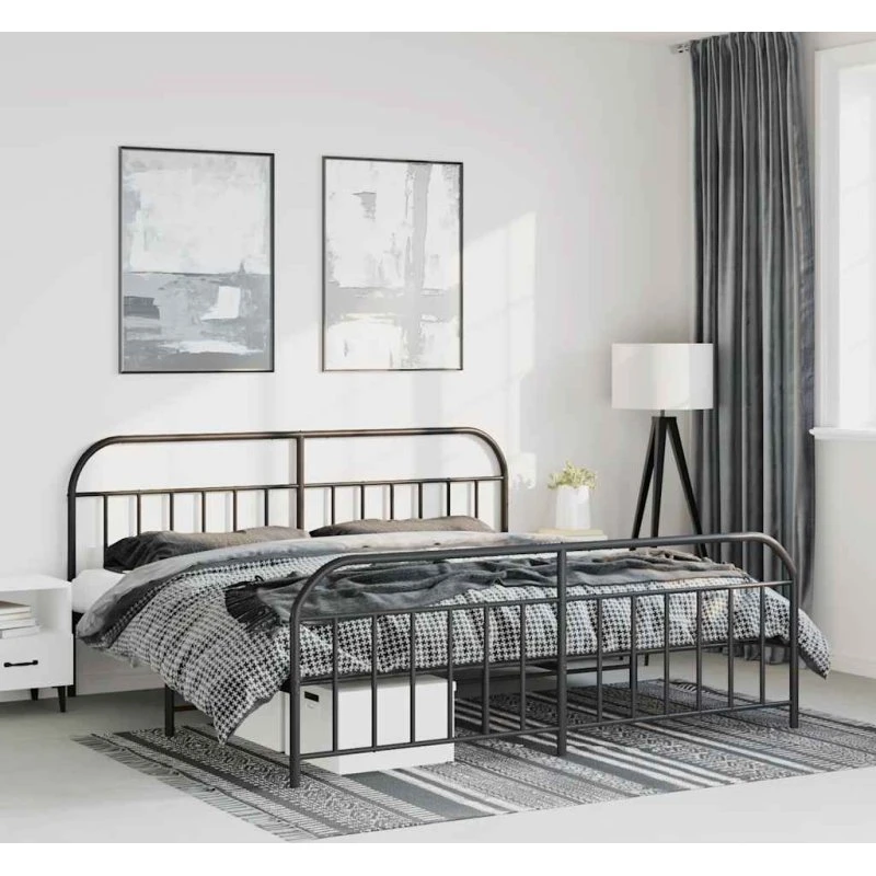 Sengeramme i sort metal 193x203 cm med gavl