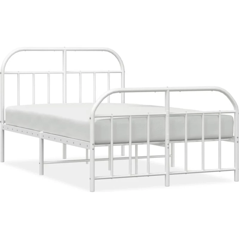 Sengeramme 120x200 cm i hvidt metal med sengegavl