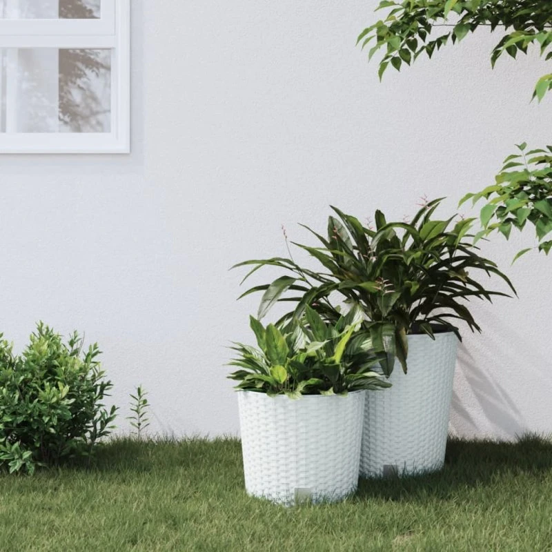 Plantekrukke rattanlook 15/15,3 L med udtagelig indsats, hvid