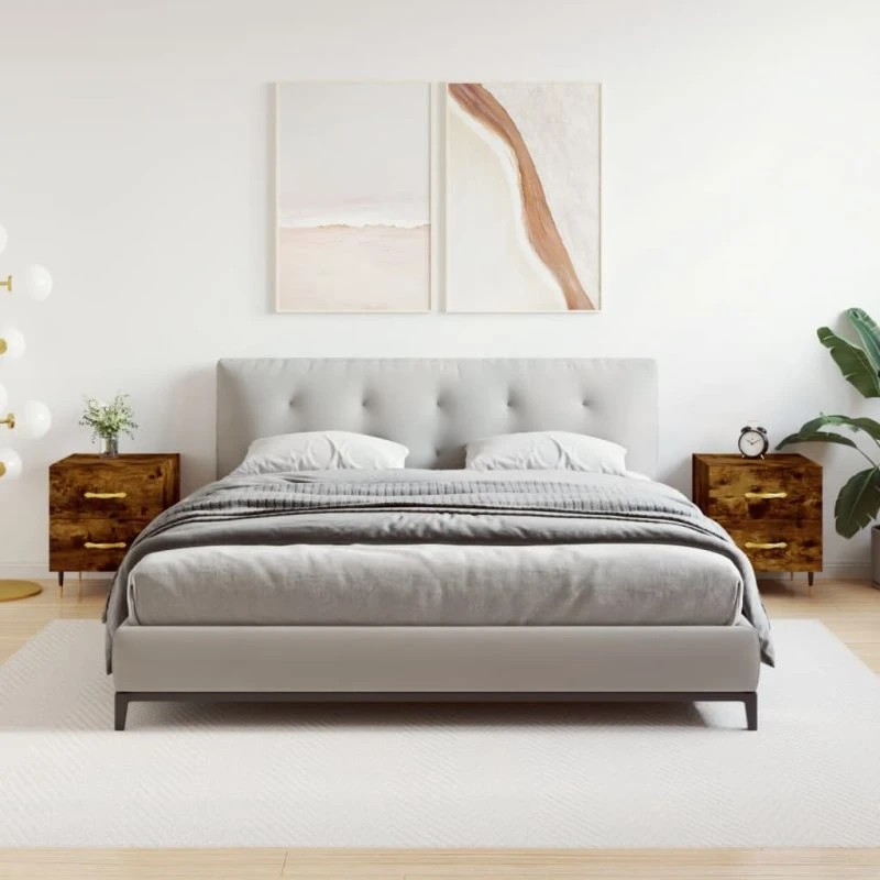 Sengeborde 2 stk. 40x35x47,5 cm - Røget egetræ (konstrueret træ)