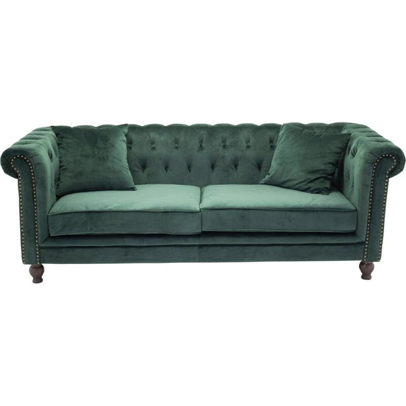 Velvet Chesterfield 3-personers sofa - grøn velour
