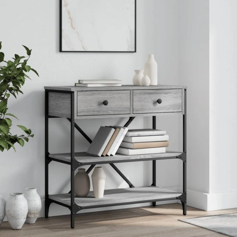 Konsolbord 75x34,5x75 cm Sonoma-eg – Grå metalstel