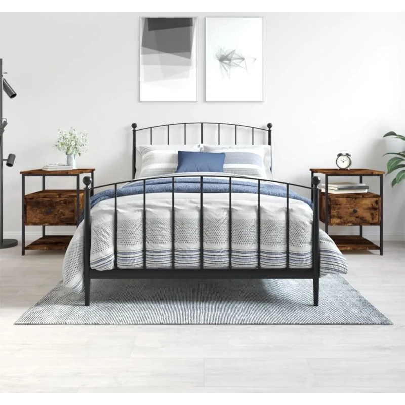 Sengeborde 2 stk. 40x42x56 cm - Røget egetræ & jern