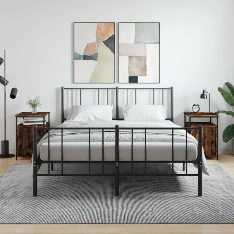 Sengeborde 2 stk. 40x42x60 cm - Røget egetræ & jernstel