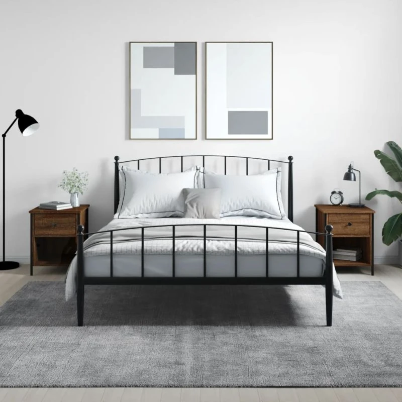 Sengeborde 2 stk. 40x42x50 cm – Brun egetræ & jernstel