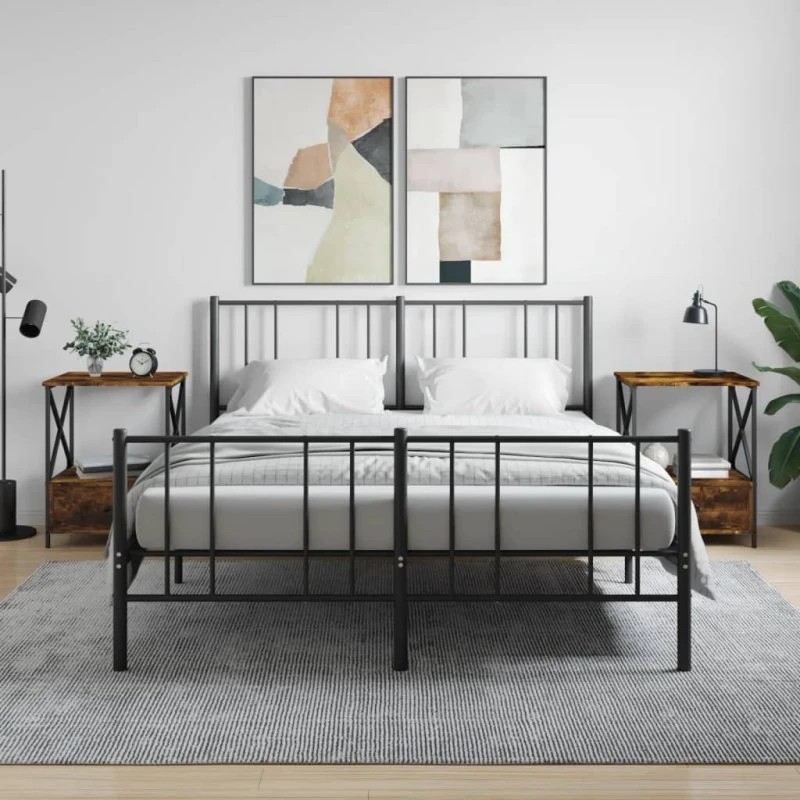 Sengeborde 2 stk. 50x41x65 cm – Røget egetræ & sort stel