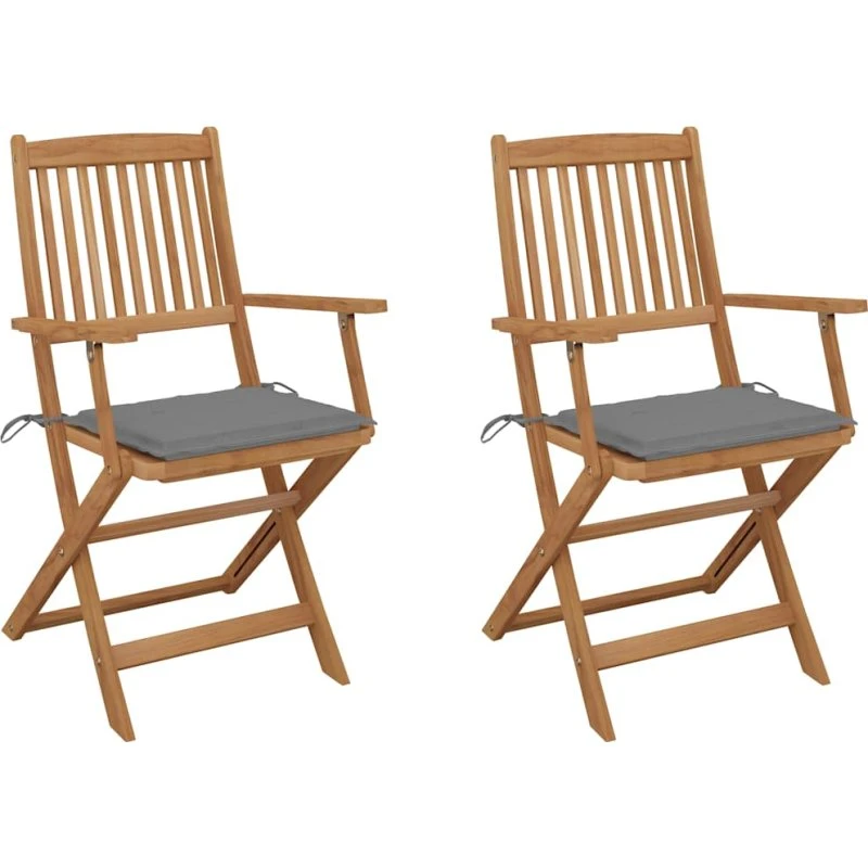 Foldbare havestole i akacietræ 2 stk. med hynder