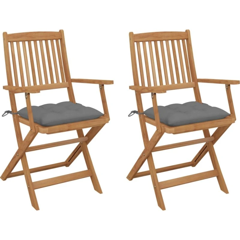Foldbare havestole i akacietræ 2 stk. med hynder