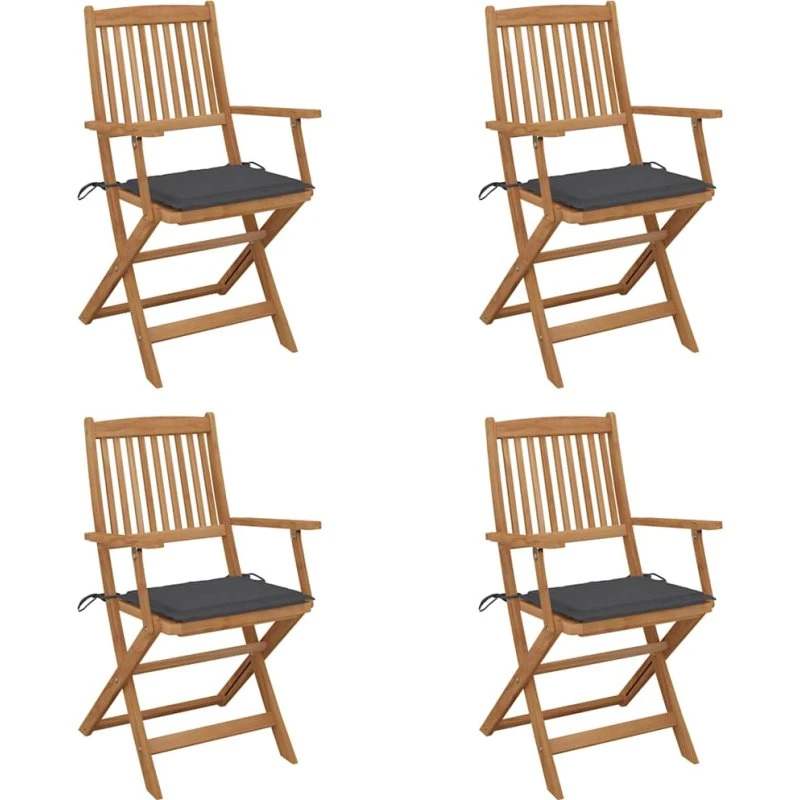 Foldbare havestole i akacietræ 4 stk. med hynder
