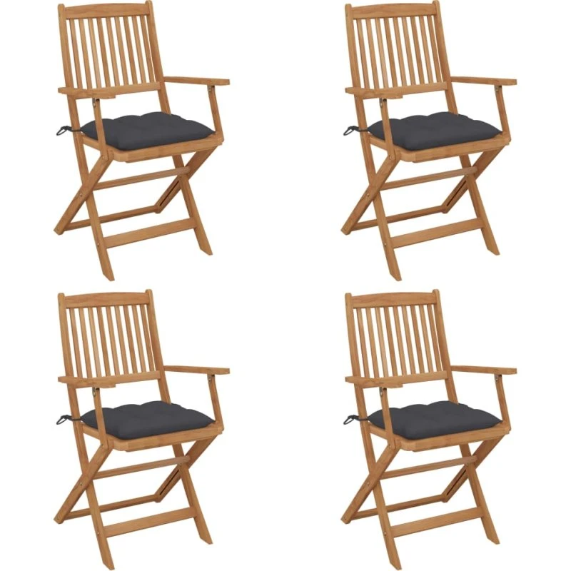 Foldbare havestole i massivt akacietræ 4 stk. med hynder
