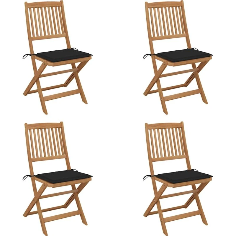Foldbare havestole i massivt akacietræ 4 stk. med hynder